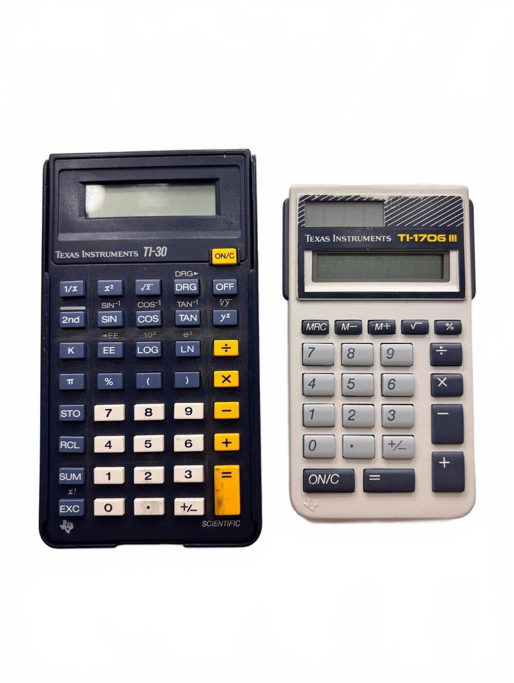 Vintage Texas Instruments TI-30 Scientific Calculator and TI-1706 III Calculator